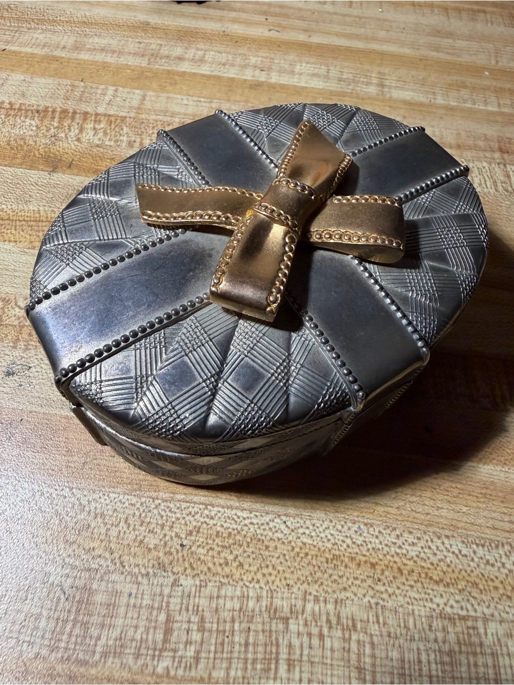 Vintage Godinger Silver Plated Trinket Box Gold Bow